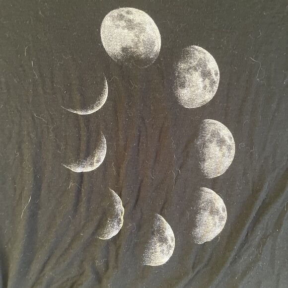 Moon Phases Eclipse Top T Shirt Small 3/4 Sleeve Off Shoulder Stretch Oversized - Picture 2 of 5